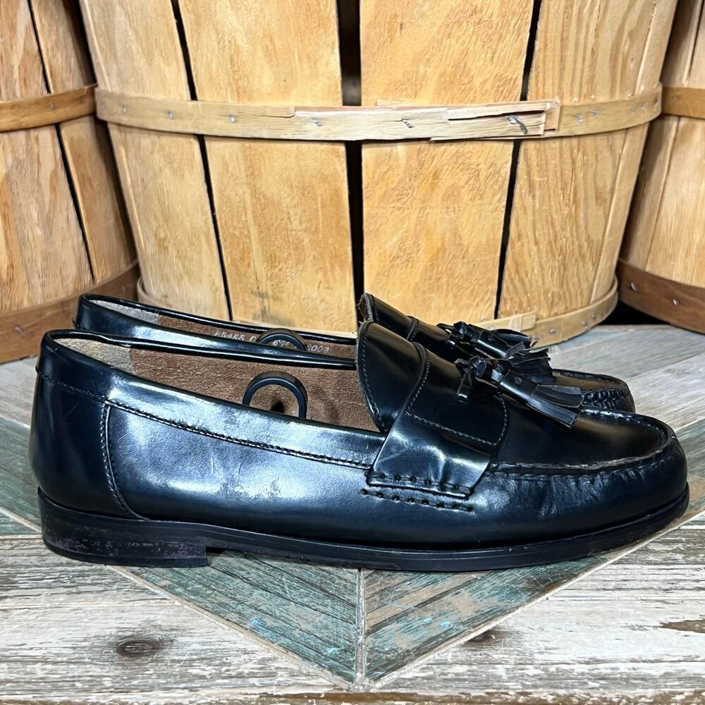 Nunn Bush Tasseled Black Leather Vintage Slip-On Loafers Shoes Mens Size 8.5